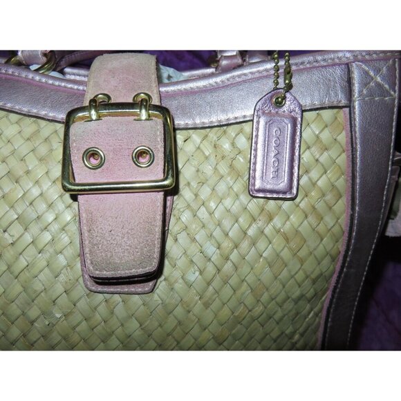 Coach 2004 Limited Edition Straw & Pink Suede Leather Top Handle Tote Satchel - Picture 9 of 11
